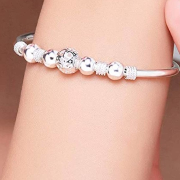 925 Sterling Silver Bangle Bracelet Anxiety Beaded Bracelet Fidgit Plated Bangle - Picture 2 of 7